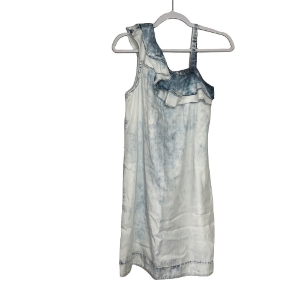 Holding Horses Blue White One Shoulder Ruffle Dresd